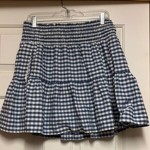 Smocked Blue Gingham Tiered Mini Skirt - Women